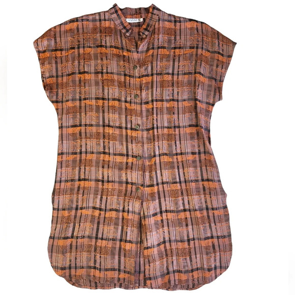 Vintage Simone NG Top Womens Medium Plaid Paisley Ethnic Asian Inspired - Picture 1 of 10